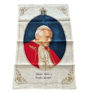 Vintage Irish Linen Tea Towel 
Pope John Paul II Linen Cotton Blend